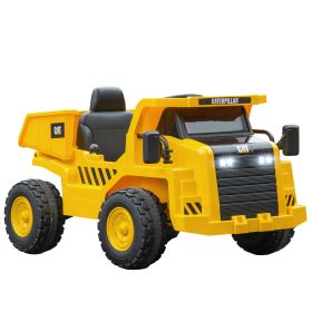 Qaba Caterpillar Licensed 12V Electric Ride on Excavator w/ Remote, Bucket, Shovel, Music, Loudspeaker for Ages 3-6, Yellow