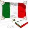 Combo Pack 6 Ft Tangle Free Aluminum Spinning Flagpole White and Italy Italian Flag 3x5 Ft Printed 150D Polyester 4 Corner Brass Grommets Pole with Fl
