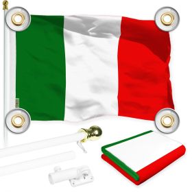 Combo Pack 6 Ft Tangle Free Aluminum Spinning Flagpole White and Italy Italian Flag 3x5 Ft Printed 150D Polyester 4 Corner Brass Grommets Pole with Fl