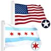 Combo Pack USA American Flag & Chicago Flag 3x5 Ft Embroidered Spun Polyester Indoor Outdoor Brass Grommets