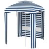 Outsunny Chic Beach Umbrella, 5.8ft, Blue-White Stripe, Airy Windows, Ruffles, Portable