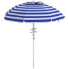 Outsunny Adjustable Beach Sunshade, Cup Holders, Hook, Vent, Ruffles, Blue-White Stripes