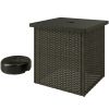 Outsunny Wicker Side Table with 1.5" Umbrella Hole, Square Outdoor End Table with UV-Resistant Frame, Storage Space, Mixed-Brown