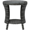 Outsunny 18" Wicker Outdoor Coffee Table, PE Rattan Patio Side Table with 2-Tier Storage, Composite Wood Top, Gray