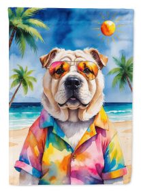 Shar Pei Summer Beach Time House Flag Large Porch Sleeve Pole Decorative Outside Yard Banner Artwork Wall Hanging, Polyester, House Size, Multicolor