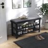HOMCOM Bamboo Shoe Storage Bench, 3-Tier Entryway Bench with Cushion, Shoe Organizer for Entryway, Hallway, Black