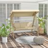 Outsunny Triple-Seater Garden Swing Bench with Sunshade & Detachable Padding, Sand Hue for Patio Leisure|