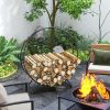 Outsunny 40" Firewood Rack with Waterproof Cover, Heavy Duty Wood Storage Holder Log Rack for Indoor Outdoor, Black