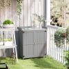 Outsunny Outdoor Storage Cabinet, Garden Tool Shed with Metal Tabletop and Shelf, Wooden Potting Bench with 2 Doors, Gray