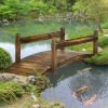 Outsunny 7.5' Wooden Garden Bridge with Planters on Safety Railings, Stained Finish Arc Footbridge for Backyards, Gardens and Streams
