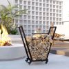 Outsunny Firewood Rack with Wheels, Metal Log Holder with Kindling and Tool Hooks, Indoor/Outdoor, 31.1" x 11.8" x 31.9", Black