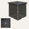 Outsunny Wicker Side Table with 1.5" Umbrella Hole, Square Outdoor End Table with UV-Resistant Frame, Storage Space, Mixed-Brown