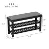 HOMCOM Bamboo Shoe Storage Bench, 3-Tier Entryway Bench with Cushion, Shoe Organizer for Entryway, Hallway, Black