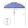 Outsunny Adjustable Beach Sunshade, Cup Holders, Hook, Vent, Ruffles, Blue-White Stripes