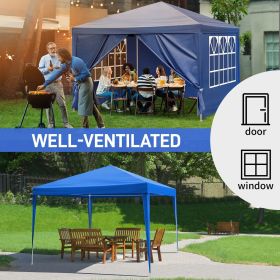 10x10 Feet Black Outdoor Pergola - Durable iron pipe frame and waterproof PE fabric portable and easy to install perfect for patio vacations festivals (Color: Blue, Style: 4-Sided)